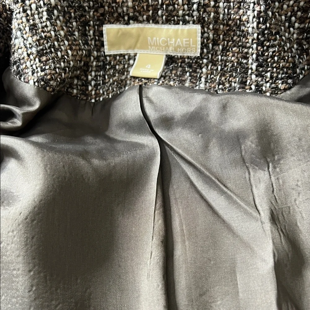 Michael Kors Women's Tweed Blazer - Brown/Black/Cream Snap Front Closure SZ 4